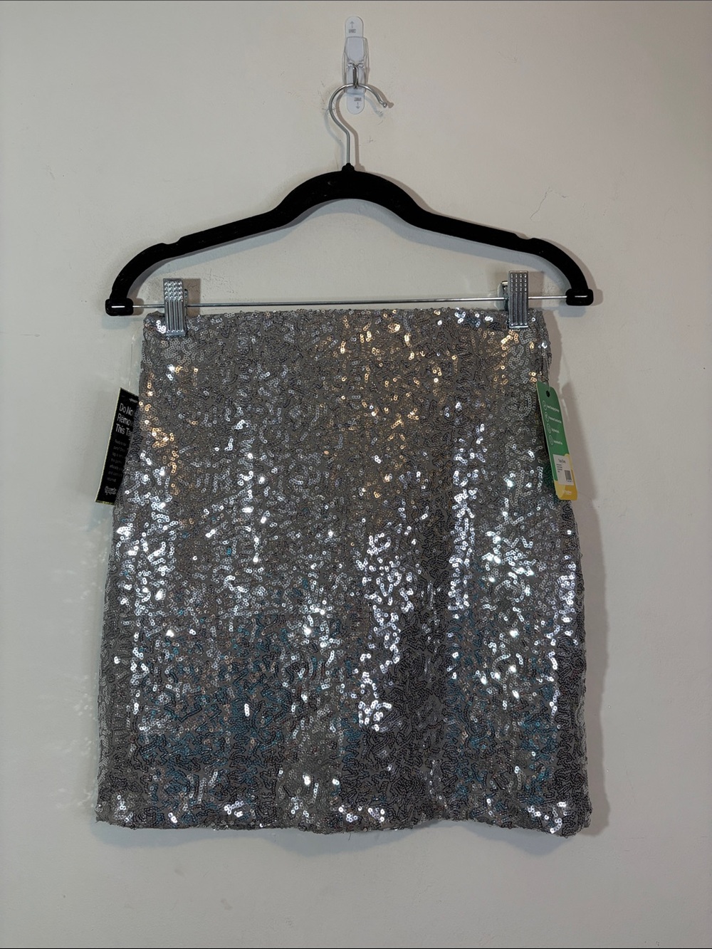 NWT Tipsy Elves Silver All Over Sequin Mini Skirt Stretchy Bodycon Form Fitting